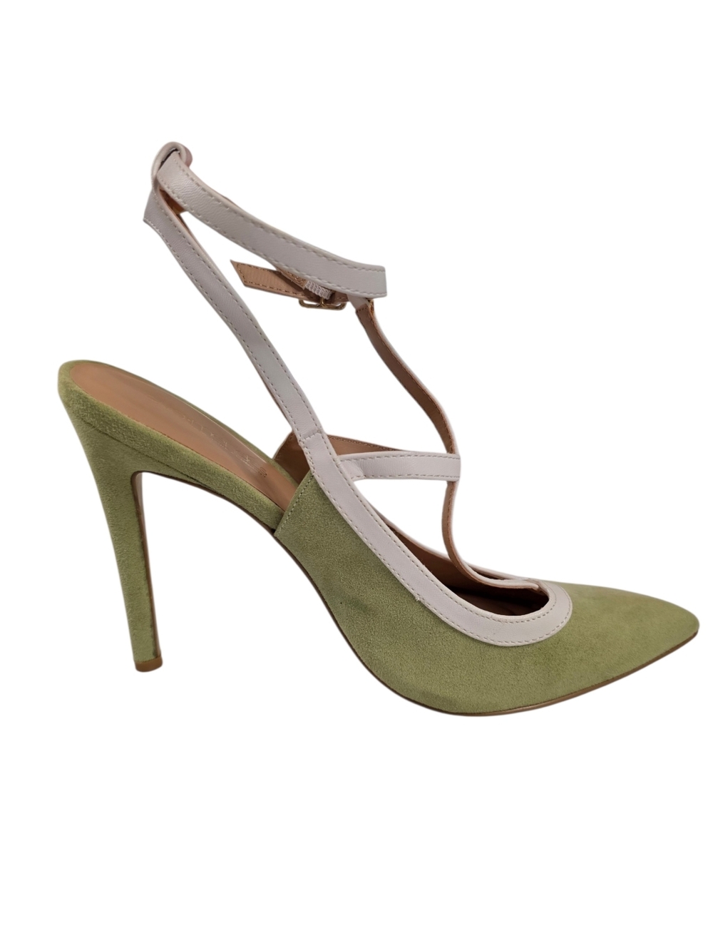 Eva Mendes NY T-Strap Pointed Toe Stiletto Heels Green Faux Suede Pumps Size 9M - Picture 4 of 16